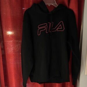 Fila Women’s Black Crewneck Hoodie with Red Logo Outline